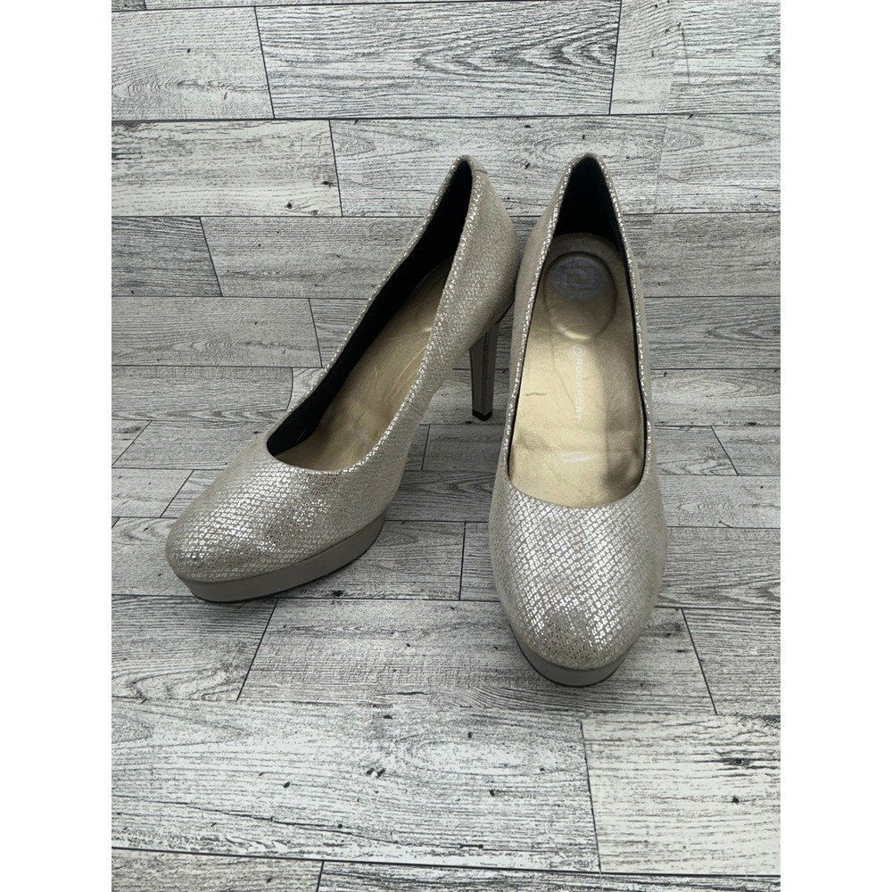 ROCKPORT Silver Glitter Textured Platform 4" High‎ Heel Pumps Shoes Women 9M